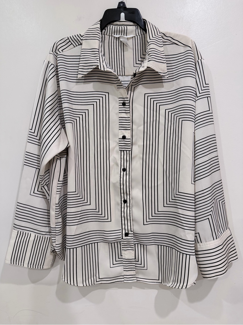 H&M Cream and Black Geometric Button-Down Shirt
